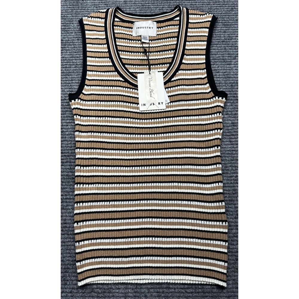 Industry Sweater Womens Medium Brown Stripe Scoop Neck Ribbed Knit Top Tank‎